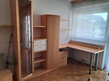 FREE / Zu verschenken - Wall unit with corner desk + glass display cabinet (light wood) - total length 240 cm