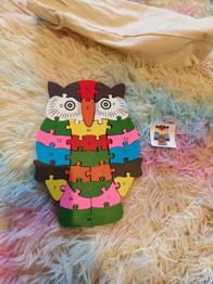 Holzpuzzle Eule mit Alphabet und Zahlen