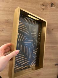 Dekotablett / Serviertablett - gold & schwarz (Metall, Blatt-Design)