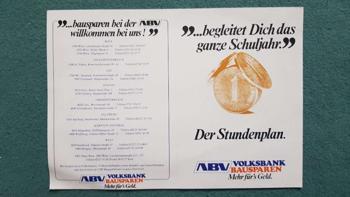 Stundenplan, 1982 1983 ABV Volksbank Bausparen, vintage, für Sammler,