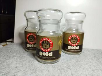 Vintage 3 leere Cirkel Kaffee Gläser - Gold Edition - 100g - 70er/80er Jahre 3Stk.. Cirkel Kaffee Gold