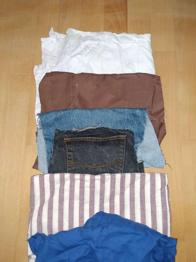 Diverse Stoffreste, blau, Jeans, streifen, weiß, Blumen, Blau, Flieder, Lila, Braun, Dunkelbraun,