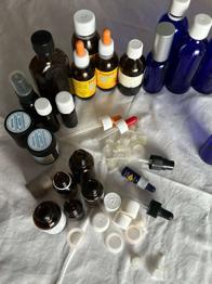 Blau-Braunglasflaschen