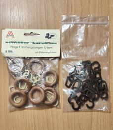 Ringe für Vorhangstangen 12mm + Faltenlegehaken *NEU*