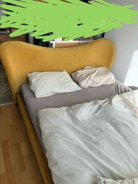 Samtbett 140x200 inkl. Lattenrost - Senffarbe