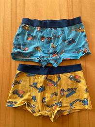 2 Stk. Boxershorts Unterhosen, Gr. 134/140, gelb, blau, Fahrzeuge