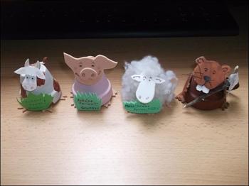 Kuh. Schwein, Schaf, Biber aus Tontöpfen gebastelt - Deko Stück 1, -