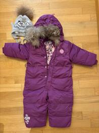 Wattierter Schneeanzug mit Wollhaube Gr.86