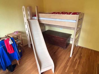 Hochbett Fichte natur 90x200 mit Rutsche inkl. Komfortschaummatratze