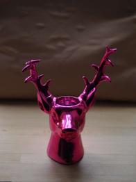 Teelichthalter Hirsch, pink, schillernd