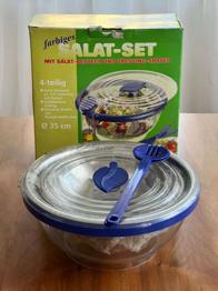 Salat-Set 4-teilig - große Schüssel mit Deckel, Besteck (OHNE Dressing-Shaker)