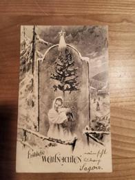 (reserviert) Weihnachten karte mit Knick! Kind mit Christbaum