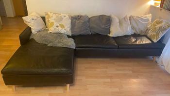 Ecksofa - Echtleder Couch schwarz mit Longchair (links)