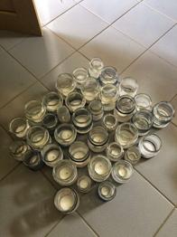 37 selbstgemachte Windlichter mit Spitze/ Verzierung blau weiß