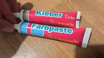 Farbpaste blau und Kleber für Lebensmittel