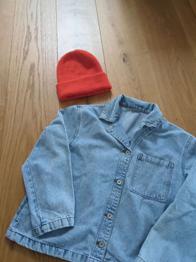 Damen-Set Jeansjacke Jeanshemd passend für Gr 36 38 Haube orange