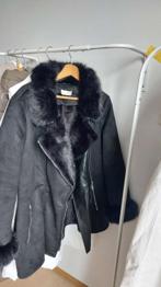 Schwarzen neuwertigen Mantel, Leder mit Pelz