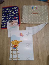 Windeltaschen, Meilensteinkarten, Halstuch, Maßleiste aus Papier