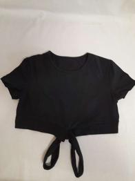 Bauchshirt - Gr. XS - schwarz - Rundhalsausschnitt - kurzarm 95%Baumwolle, 5%Elastan